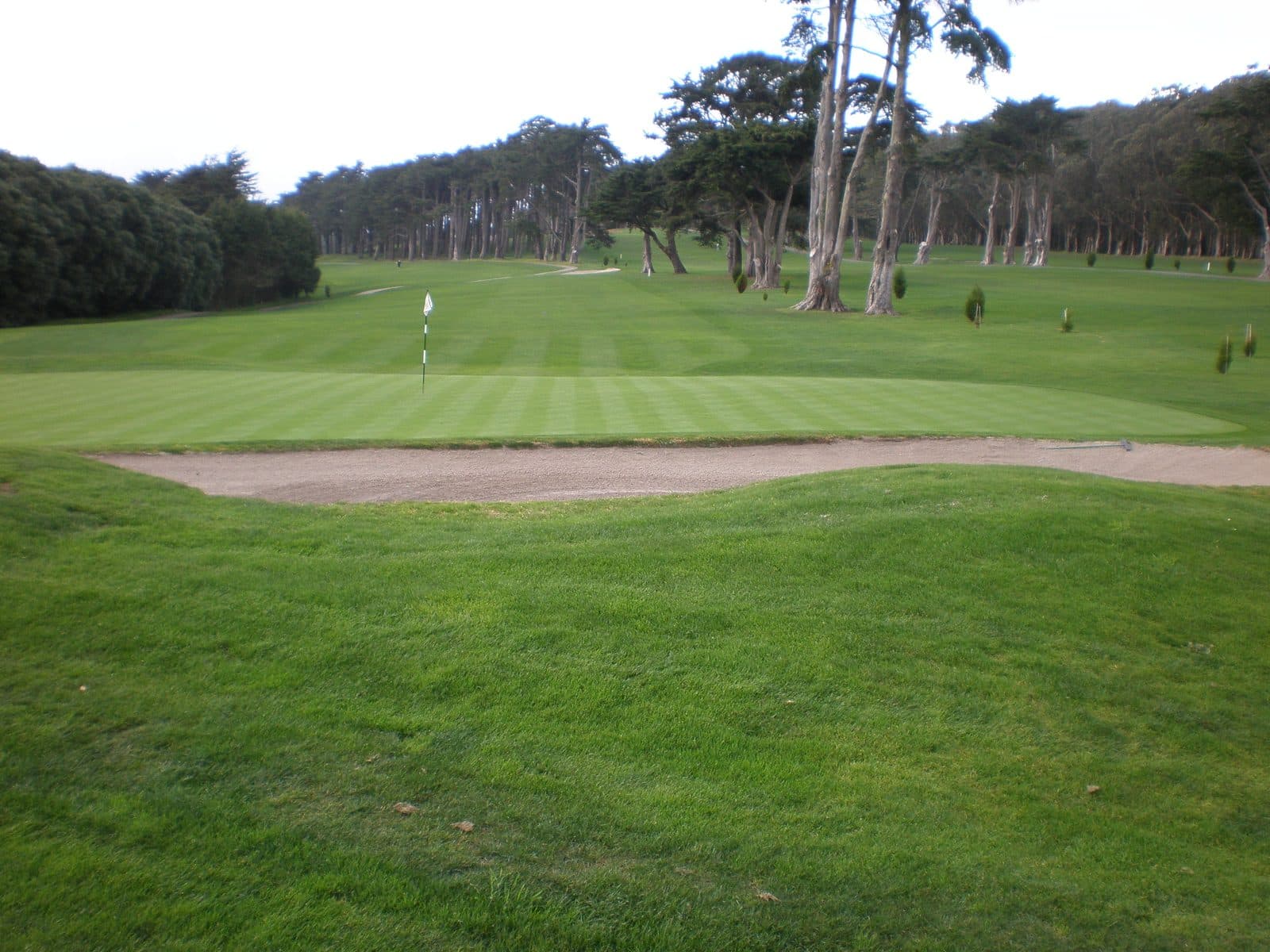 Sand bunker and flag on a golf hole