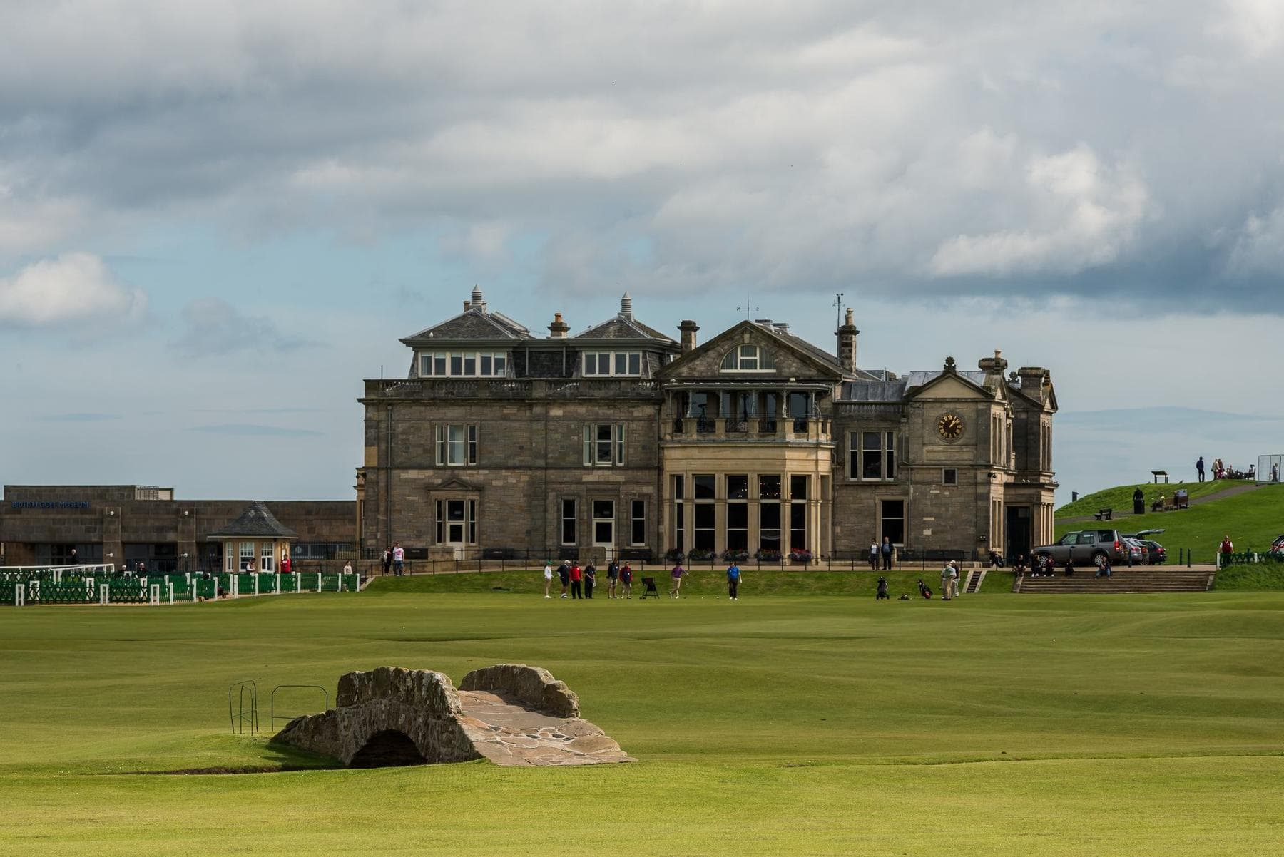 Swilcan Bridge and the R&A clubhouse on the Old Course at St Andrews